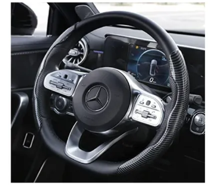 Generic Non Slip New Carbon Fiber Steering Pattern Wheel Cover - Black - Zoom Image 1