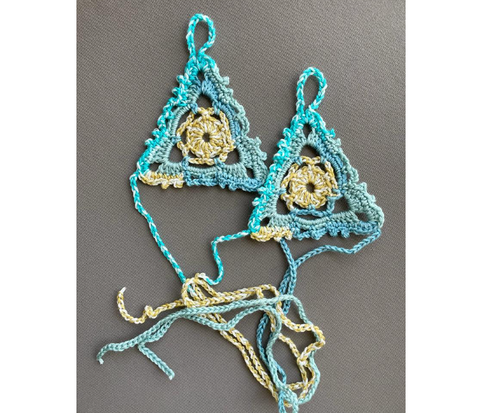 Crochet Handmade Set of 2 Piece Barefoot Sandals - Green And Yellow - Zoom Image 3