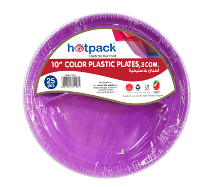 Hotpack HSMCPP103CHP Pack of 25 Pieces 10 Inch 3 Division Coloured Plastic Plates - Zoom Image 2