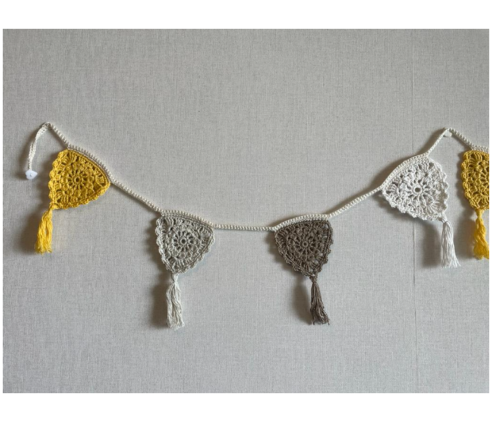 Crochet Handmade Bunting Triangles Wall Decoration - White and Yellow - Zoom Image 8