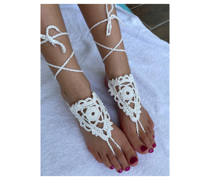 Crochet Handmade Set of 2 Piece Barefoot Sandals - White - Zoom Image 5