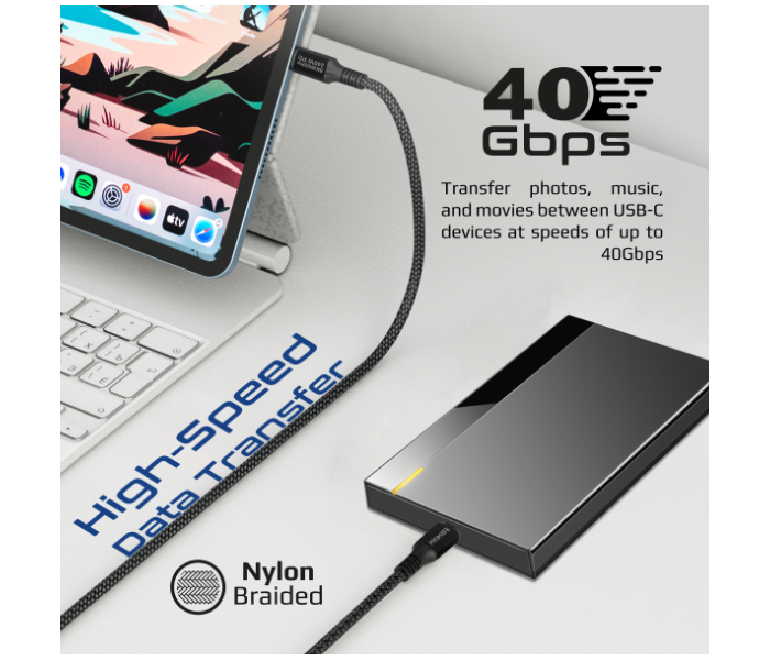 Promate 2Meter USB-C to USB-C Thunderbolt 3 Cable with 240Watts PD - Black - Zoom Image 3