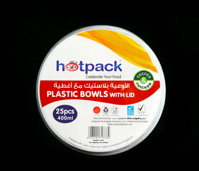 Hotpack HSMPB400 Pack of 25 Pieces 400ml Plastic Bowl with Lid - White - Zoom Image 4