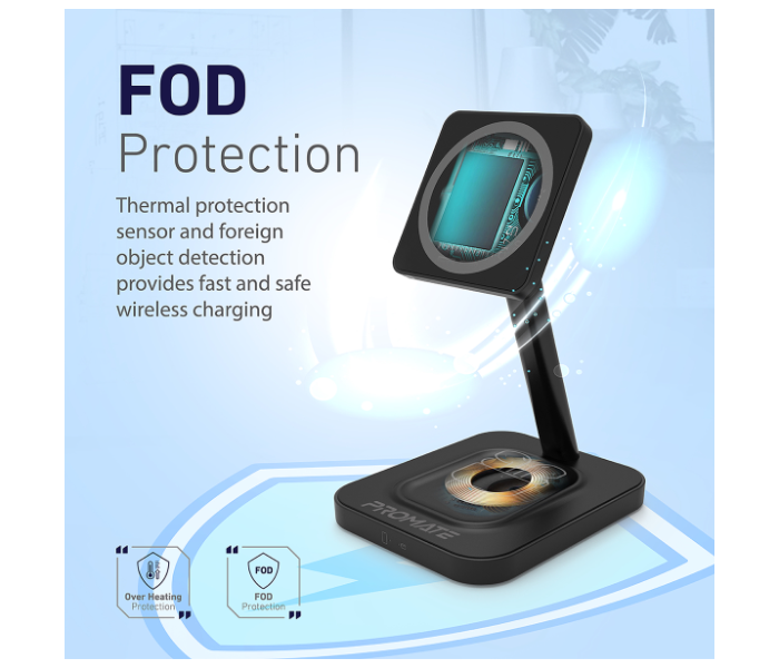 Promate 2-in-1 Mag-Safe 15Watts Fast Magnetic Wireless Charger for iPhone 12 - Black - Zoom Image 6