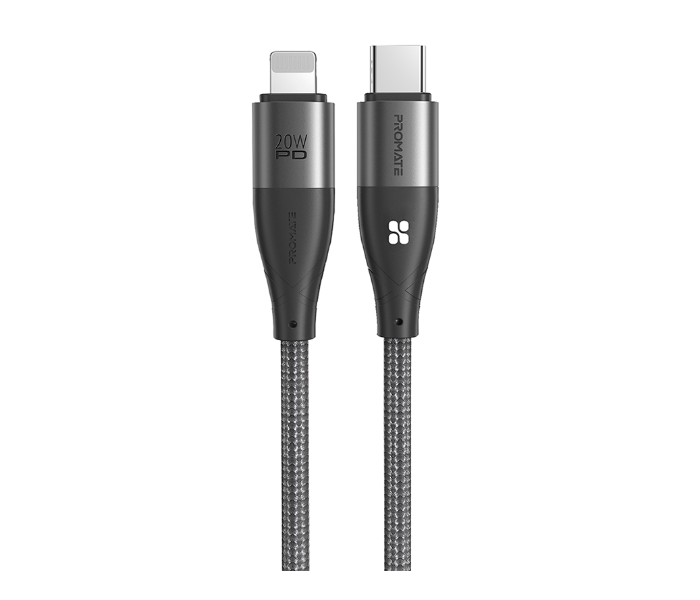 Promate Fast Charging 20Watts 1.2Meter Anti-Tangle USB-C to Lightning Cable - Grey - Zoom Image 2