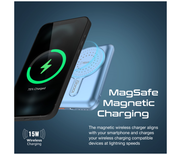 Promate 10000mAh 20Watts Powermag 10 Pro Magnetic Wireless Power Bank - Blue - Zoom Image 2