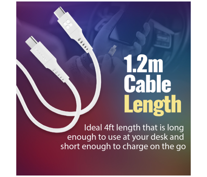 Promate 60Watts 1.2Meter USB-C to USB-C Cable - White - Zoom Image 6