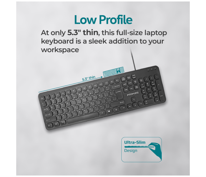 Promate Ultra-Slim Full-Size 106-Keys English Wired Keyboard - Black - Zoom Image 3