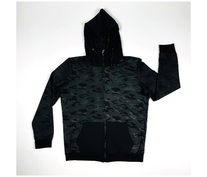 Long Sleeves Medium Hoodie Tracksuit Military Design For Men - Black - Zoom Image 2