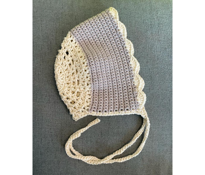 Crochet Handmade Baby Bonnet - Grey And Cream - Zoom Image 1