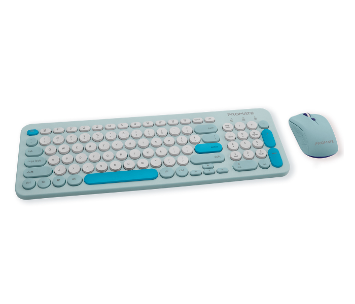 Promate Ergonomic Retro English Arabic Wireless Keyboard and Mouse Combo - Blue - Zoom Image 2