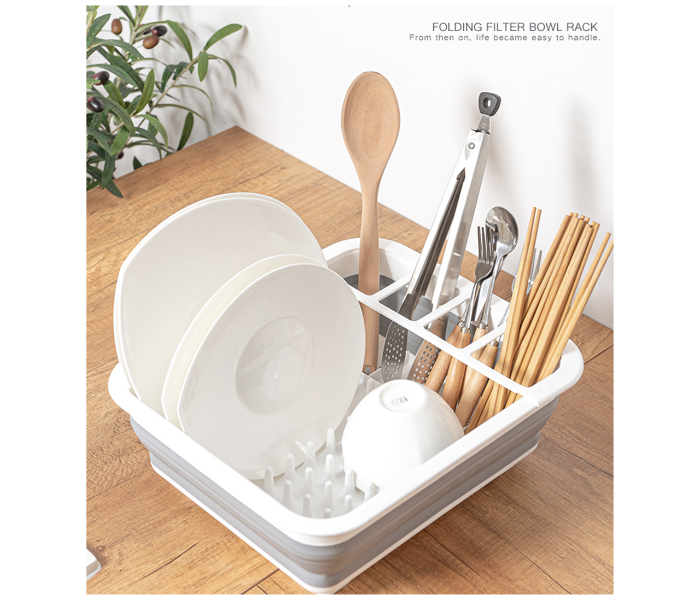 Folding Silicone Tableware Storage Drain Basket - White - Zoom Image 1