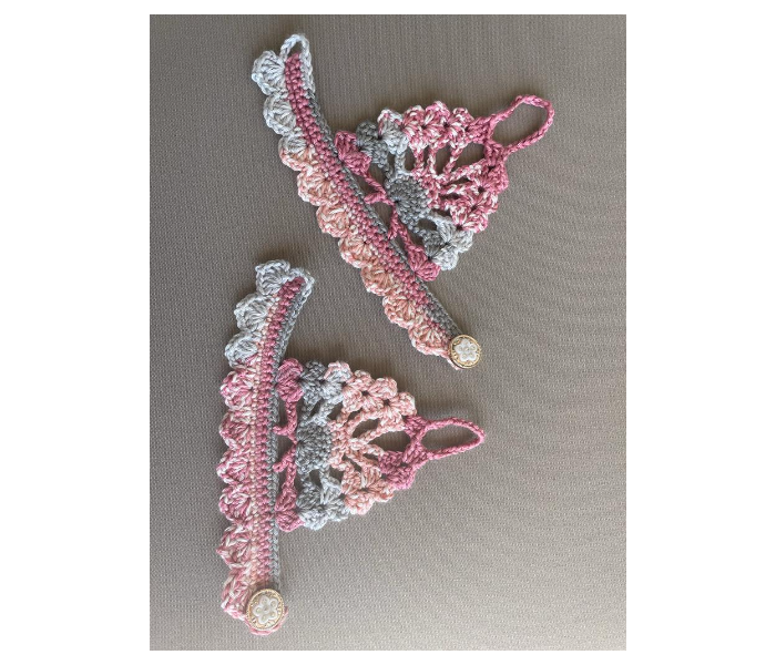 Crochet Handmade Set of 2 Piece Fingerless Gloves - Pink And Grey - Zoom Image 7