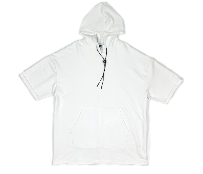 Solid Oversize Large Hoodie With Shorts Sleeves And Pocket For Men - White - Zoom Image 4