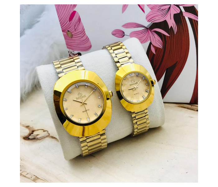 Zen Modo Radel 107 Set of 2 Piece Happy Romantic Couple Analog Watch - Golden - Zoom Image