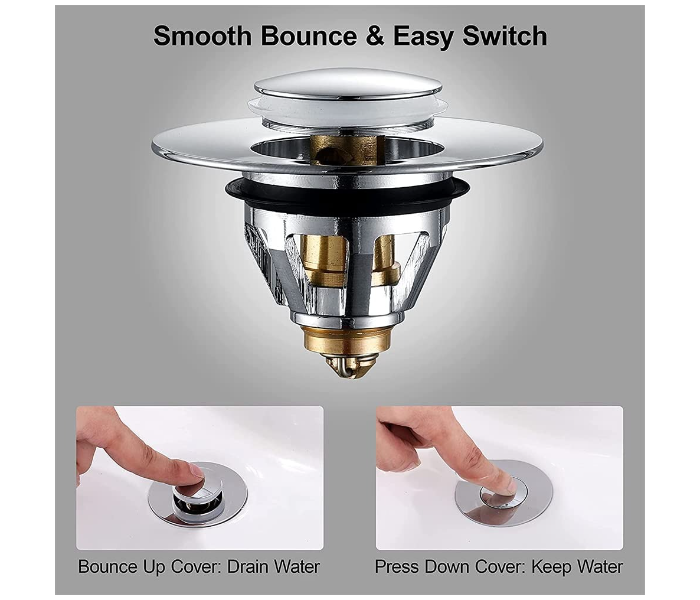 Wash Basin Bounce Drain Filter Pop Up Drain Stopper for Bathroom Sink - Silver - Zoom Image 3