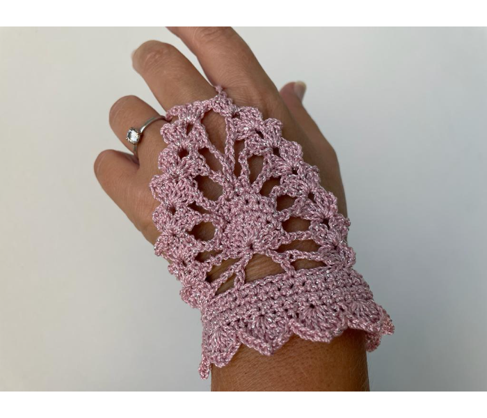 Crochet Handmade Fingerless Gloves - Sparkly Pink - Zoom Image 5