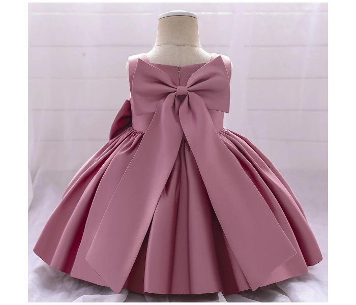 High Quality Satin Back Bow Knot Party Dress for 5-6 Aged Girls - Dark Pink - Zoom Image