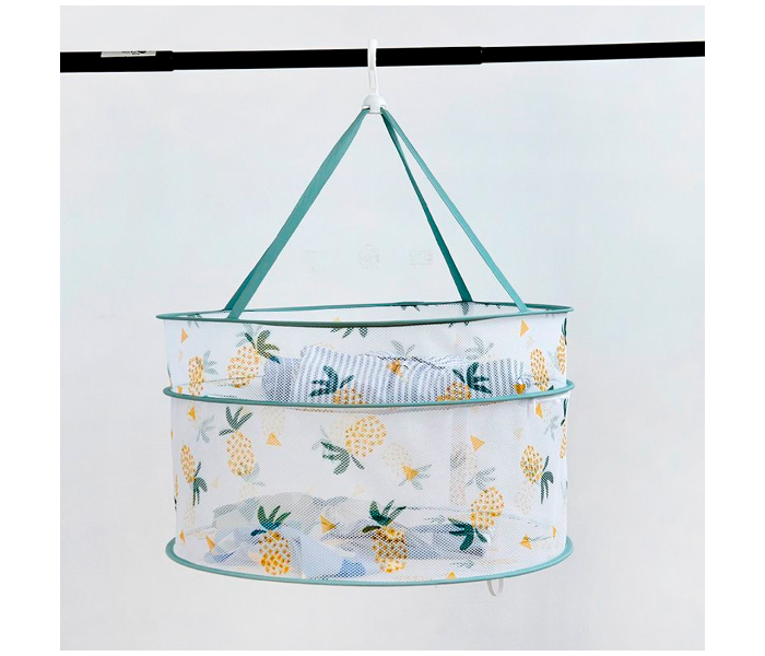 Pineapple Designed Double Layer Single Closed Clothes Basket - White - Zoom Image 1