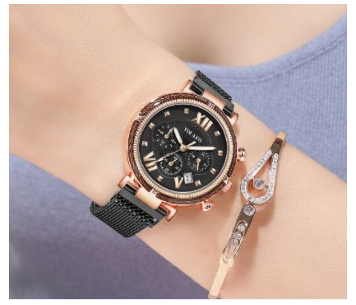 Starry Sky Analog Watch with Stainless Steel Strap for Women - Black - Zoom Image 2