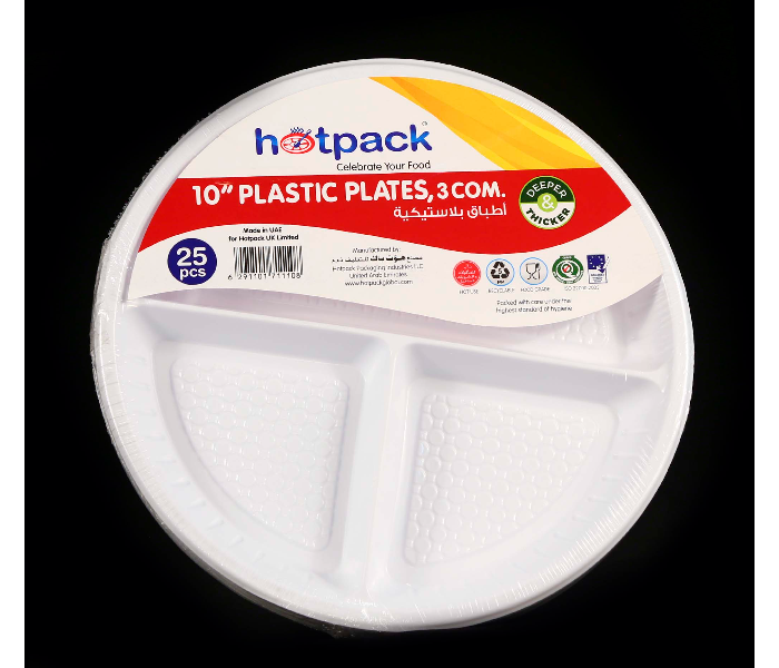 Hotpack-round foam plate 10”-3comp- 25pcs