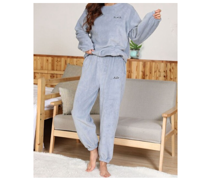 Winter Flannel Velvet Pajamas Sets Sleepwear for Women - Blue - Zoom Image