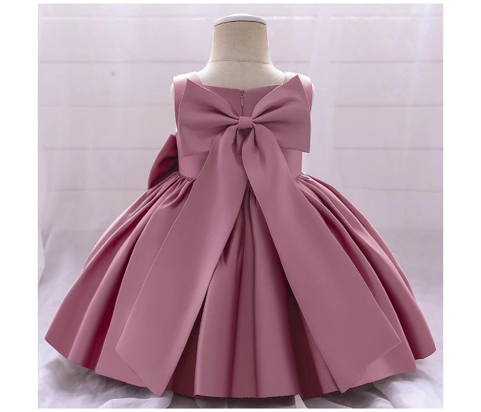 High Quality Satin Back Bow Knot Party Dress for 4-5 Aged Girls - Dark Pink - Zoom Image