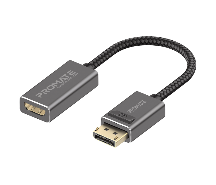 Promate DisplayPort to HDMI Adapter with 4k Resolution Nylon Cable - Grey - Zoom Image 1