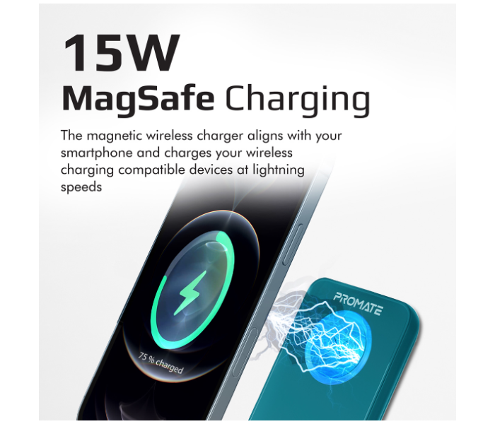 Promate 10000mAh 20Watts Powermag 10 Plus Magnetic Wireless Power Bank - Blue - Zoom Image 2