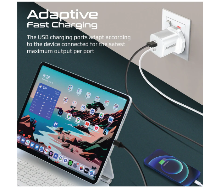 Promate 1.5Meter Premium 33Watts USB-C Charger UK - White - Zoom Image 4