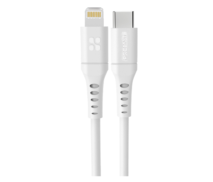 Promate 3 Meter 20Watts Fast Charging USB-C to Lightning Cable - White - Zoom Image