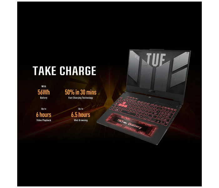 ASUS  TUF GAMING -FA507RC-HN018W-GREY 15.6 Inch FHD AMD R7 6800H Processor 16GB RAM 512GB SSD 4GB NVIDIA GeForce RTX 3050 Graphics Windows 11 Home - Grey - Zoom Image 5