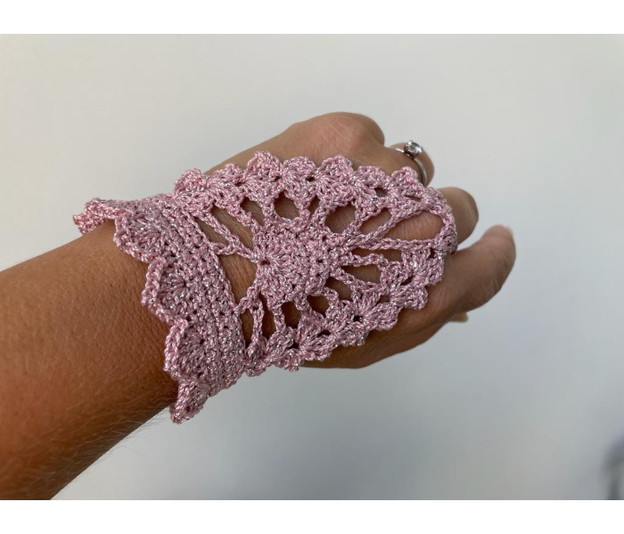 Crochet Handmade Fingerless Gloves - Sparkly Pink - Zoom Image 2