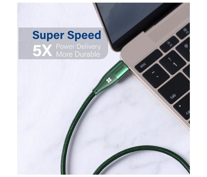 Promate Fast Charging 20Watts 1.2Meter Anti-Tangle USB-C to Lightning Cable - Midnight Green - Zoom Image 6