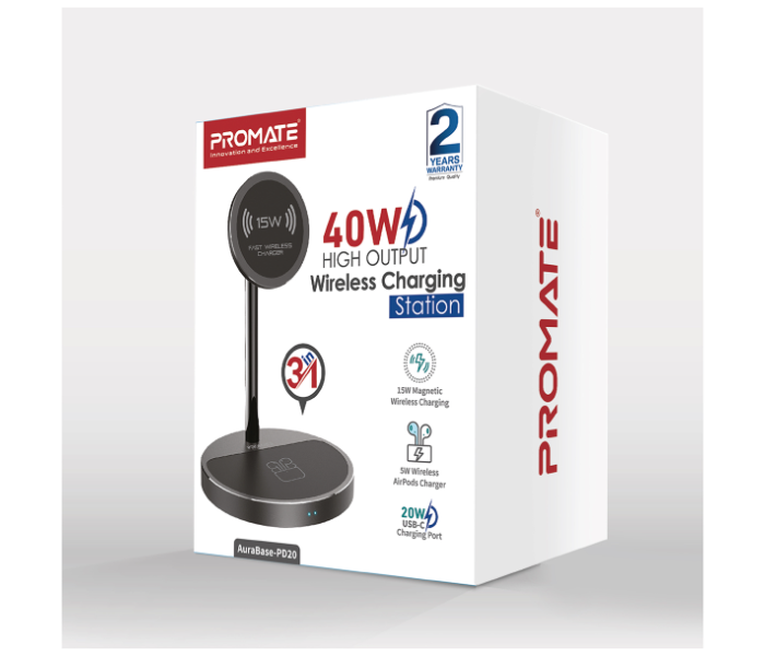 Promate 40Watts Wireless Charging Station - Black - Zoom Image 5