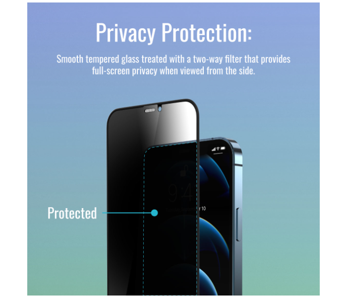 Promate Anti-Spy 3D Tempered Glass Privacy Screen Protector for iPhone 13 Pro Max - Zoom Image 3