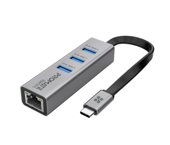 Promate Multiport USB-C Hub with Ethernet Adapter - Grey - Zoom Image 1