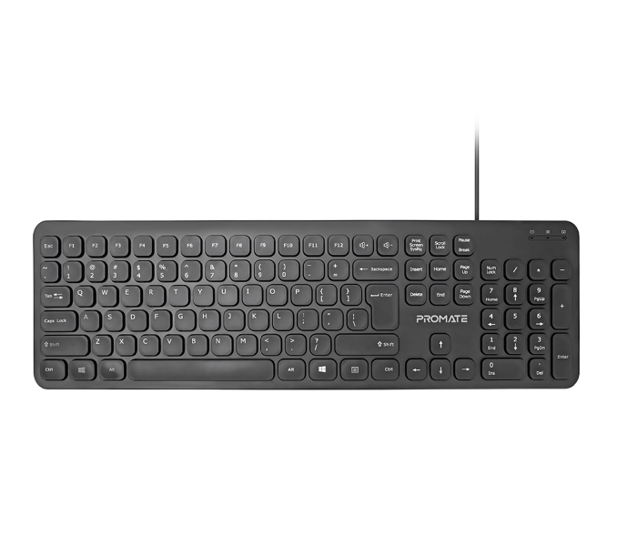 Promate Ultra-Slim Full-Size 106-Keys English Wired Keyboard - Black - Zoom Image 1