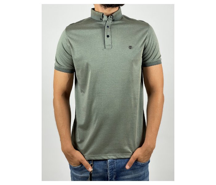 Slim Polo Summer Thin Cloth Medium Shirt For Men - Olive Green - Zoom Image 1