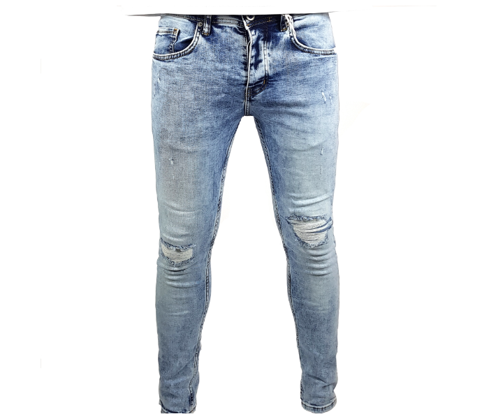 Faded 29 Sized Ripped Skinny Jeans For Men - Blue - Zoom Image 2