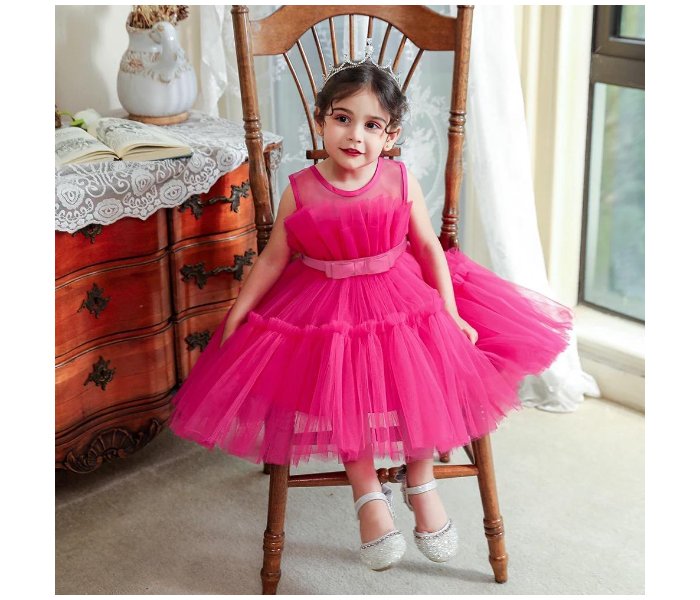 High Quality Multilayered Tulle Dress for 1-2 Aged Girls - Rose Red - Zoom Image