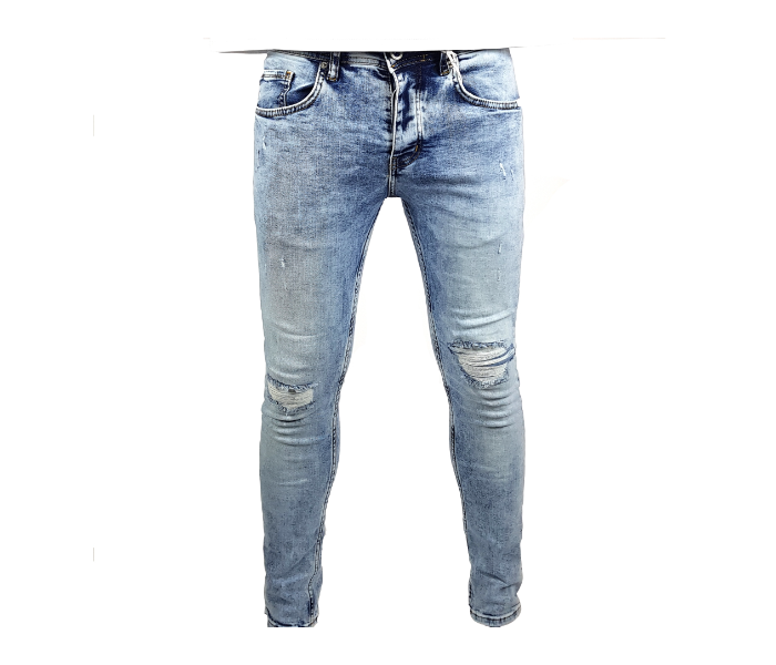 Faded 30 Sized Ripped Skinny Jeans For Men - Blue - Zoom Image 2