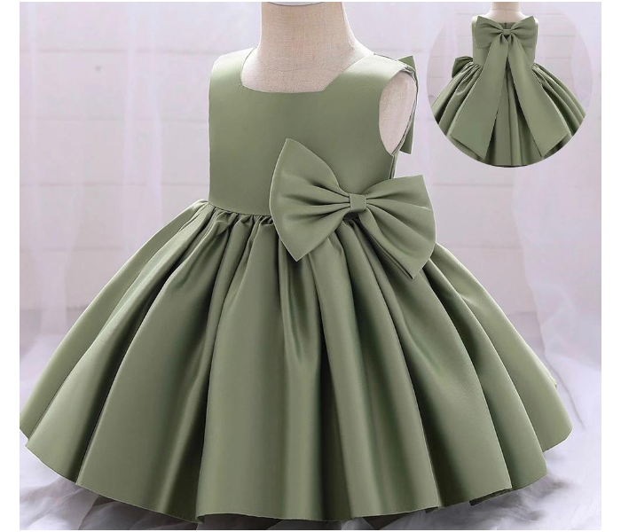 High Quality Satin Back Bow Knot Party Dress for 4-5 Aged Girls - Green - Zoom Image 2