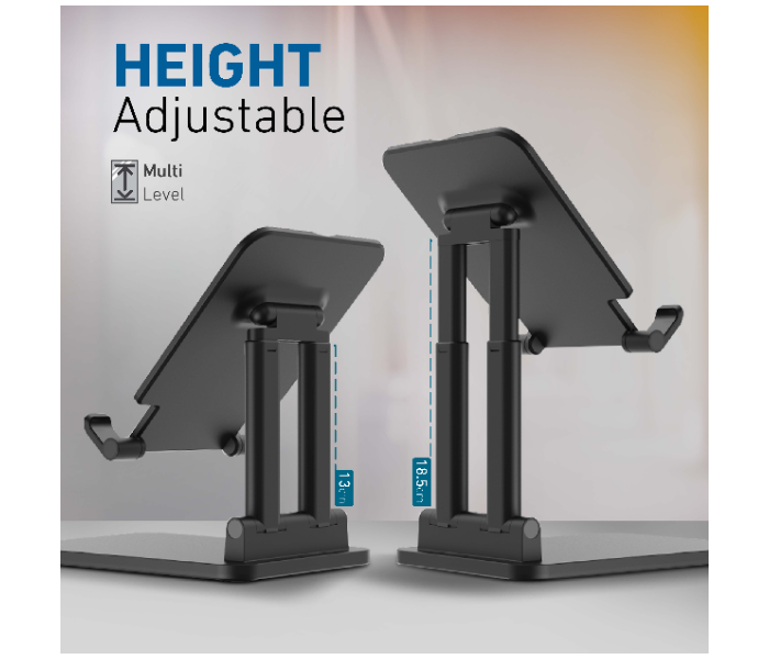 Promate Premium Aluminum Adjustable Height Anti-Slip Base and Foldable Tablet Stand Holder - Black - Zoom Image 2