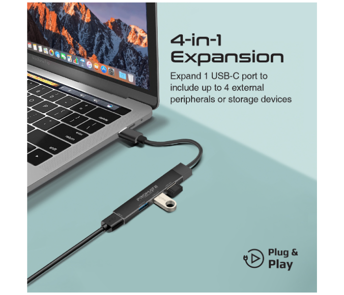 Promate 4-in-1 Type-C USB-C Hub Charge Adapter - Black - Zoom Image 2