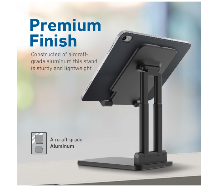 Promate Premium Aluminum Adjustable Height Anti-Slip Base and Foldable Tablet Stand Holder - Black - Zoom Image 6