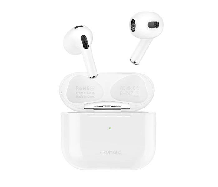 Promate True Wireless Stereo Bluetooth Wireless Earbuds with Wireless Charging Case and Mic - White - Zoom Image 1