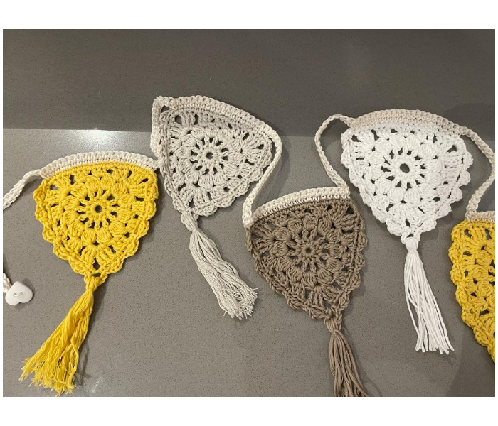 Crochet Handmade Bunting Triangles Wall Decoration - White and Yellow - Zoom Image 3