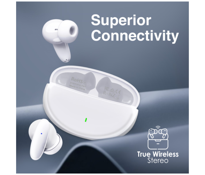 Promate Bluetooth Mic and Water Resistance True Wireless Earbuds - White - Zoom Image 2