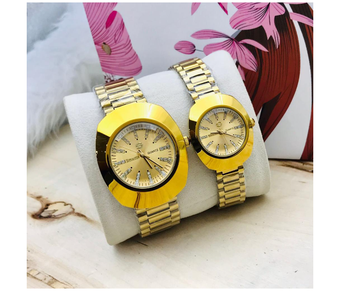 Zen Modo Radel 108 Set of 2 Piece Happy Romantic Couple Analog Watch - Golden - Zoom Image